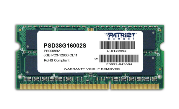 Patriot DDR3 με Module 1x8GB και Ταχύτητα 1600 για Laptop PSD38G16002S