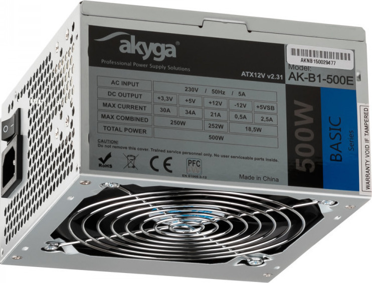 Akyga AK-B1-500E 500W Γκρι Τροφοδοτικό Υπολογιστή Full Wired - Image 2