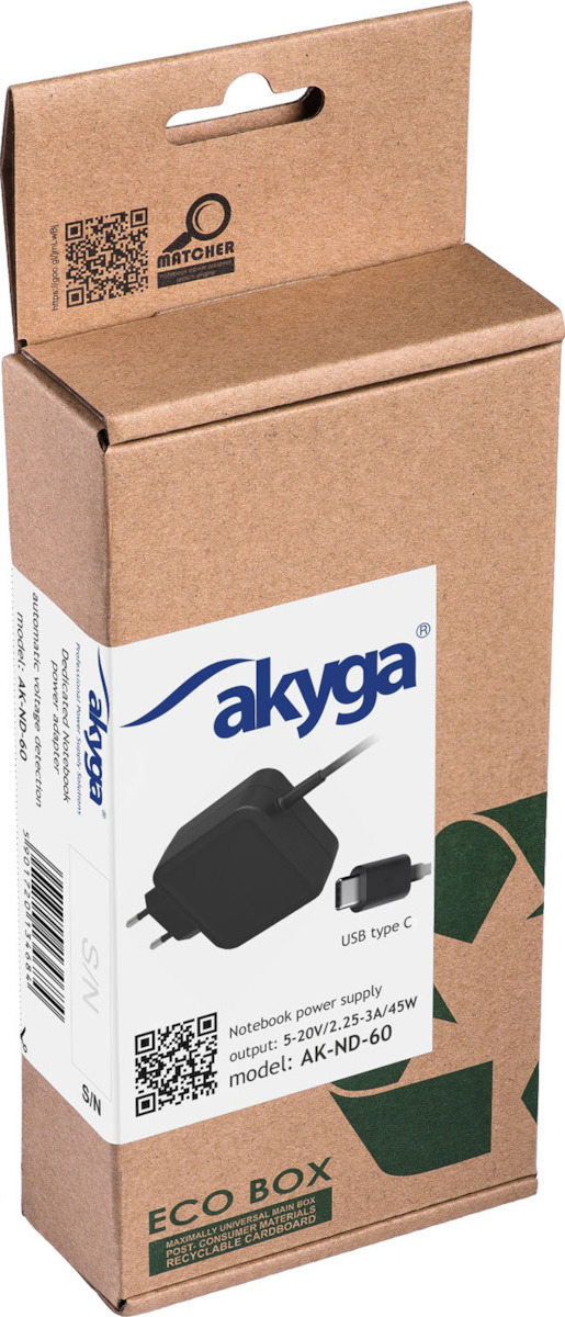 Akyga USB-C Universal Φορτιστής Laptop 45W 20V 3A με Αντάπτορα Τροφοδοσίας - Image 4