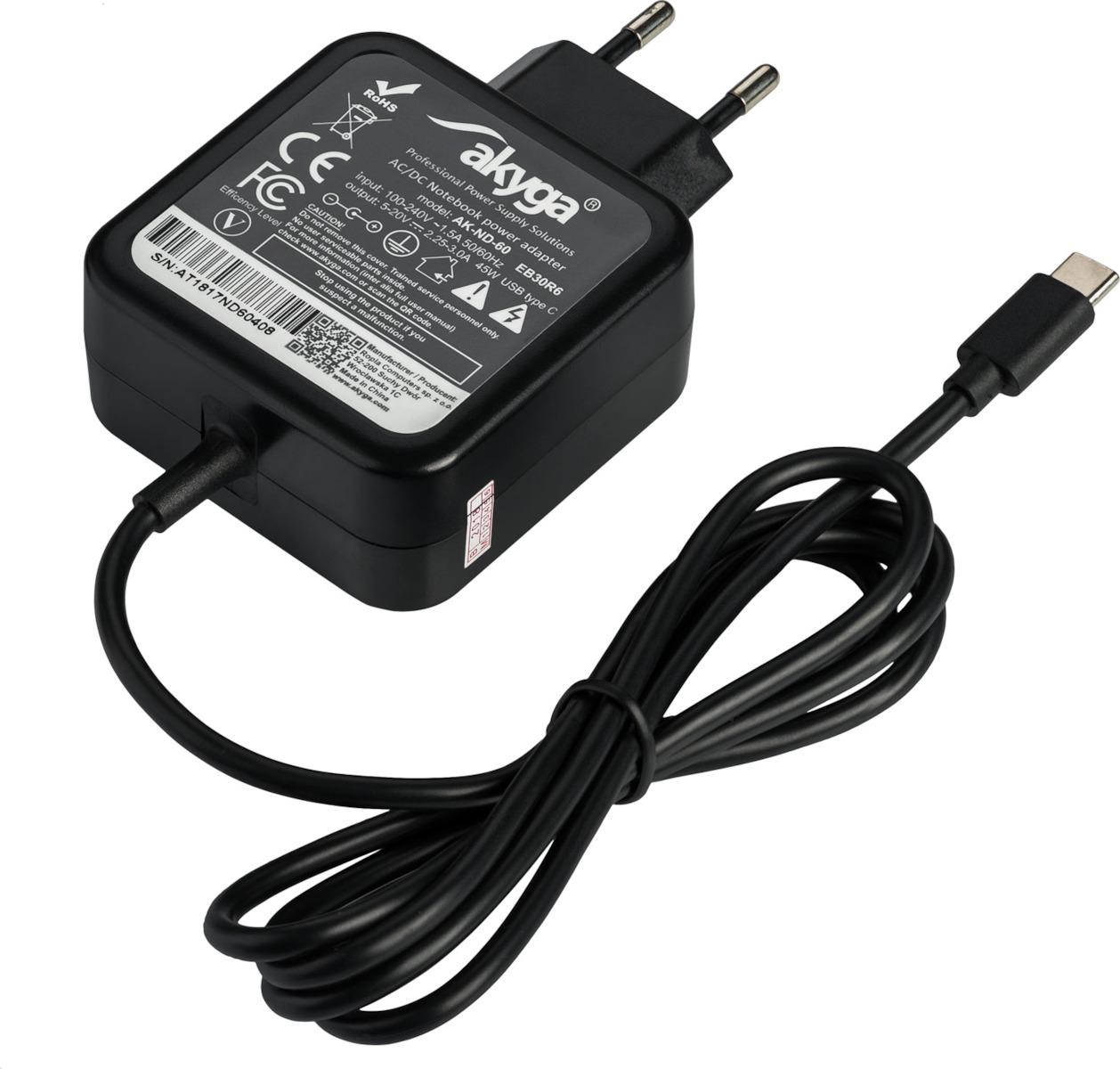 Akyga USB-C Universal Φορτιστής Laptop 45W 20V 3A με Αντάπτορα Τροφοδοσίας - Image 2