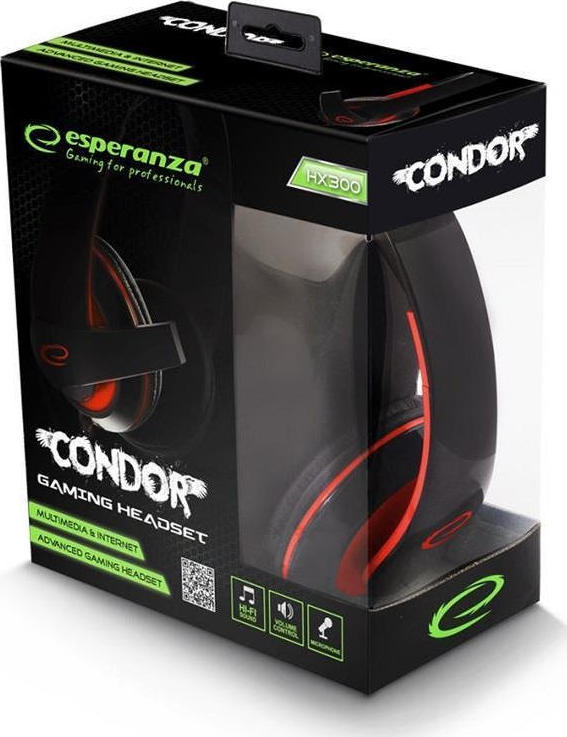 Esperanza Condor Over Ear Gaming Headset με σύνδεση 3.5mm Κόκκινο - Image 2