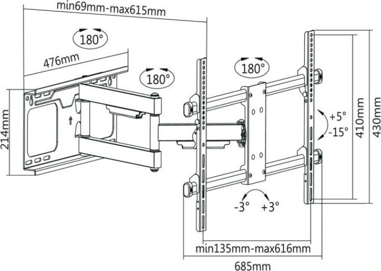 Cabletech UCH0205 Επιτοίχια έως 70" και 60kg - Image 2