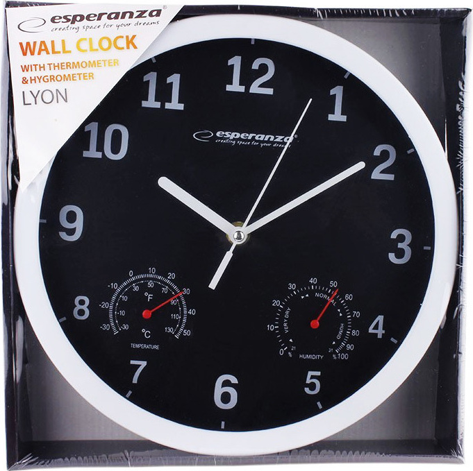 Esperanza Lyon Ρολόι Τοίχου Πλαστικό Μαύρο Ø25cm EHC016K - Image 3