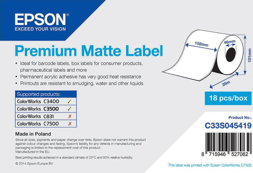 Epson Premium Matte Ταινία Ετικετογράφου 35m x 102mm σε Λευκό Χρώμα - Image 2
