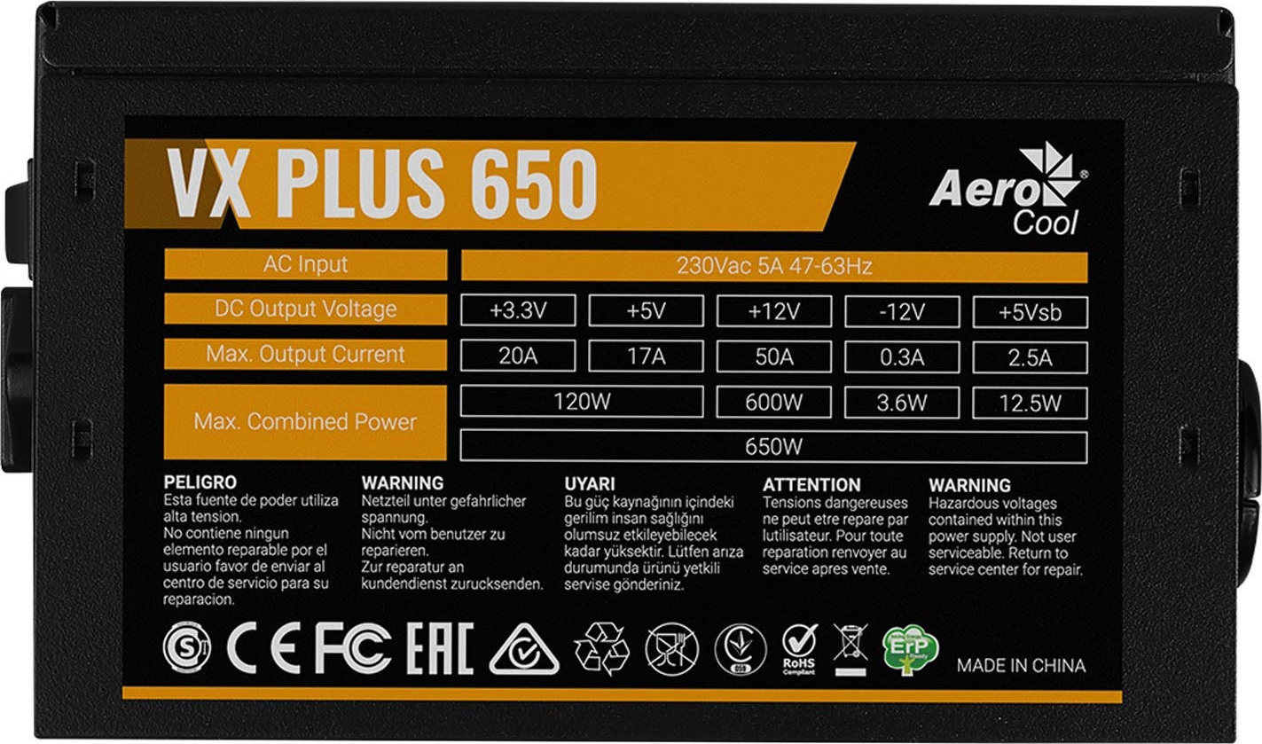 Aerocool VX Plus 650W Μαύρο Τροφοδοτικό Υπολογιστή Full Wired - Image 2