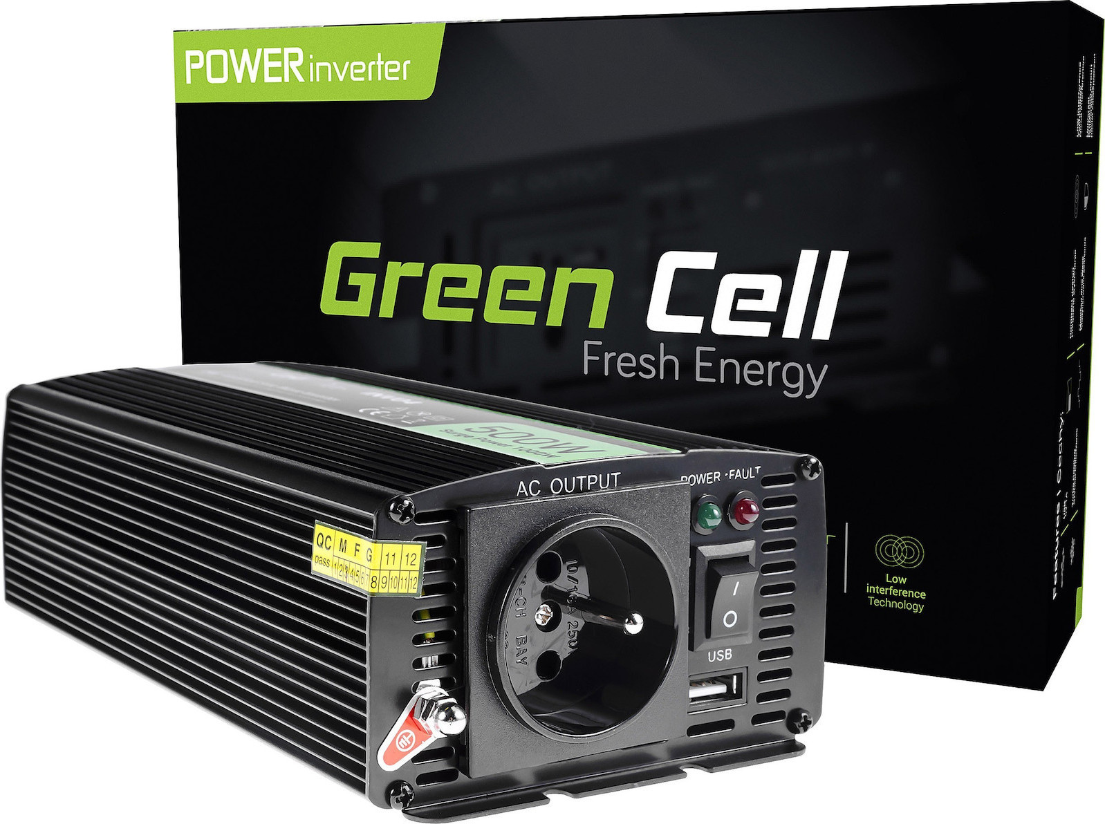 Green Cell Inverter Αυτοκινήτου Τροποποιημένου Ημιτόνου 500W για Μετατροπή 24V DC σε 230V AC με 1xUSB