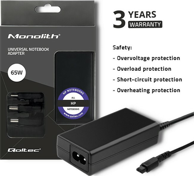 Qoltec Φορτιστής Laptop 65W 19.5V 3.33A για HP με Αποσπώμενο Καλώδιο Τροφοδοσίας - Image 2