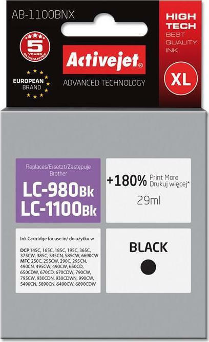 Active Jet Συμβατό Μελάνι Εκτυπωτή InkJet Brother LC-980BKLC-1100BK 29ml Μαύρο