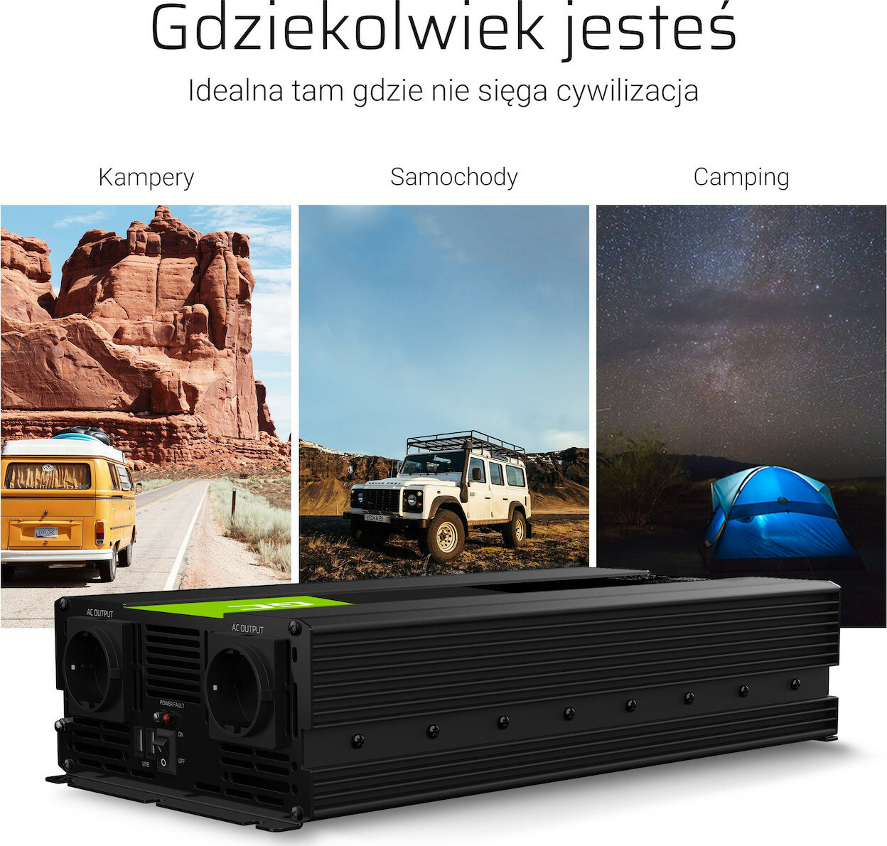 Green Cell Pure Sinusoid Inverter Αυτοκινήτου Καθαρού Ημιτόνου 2000W για Μετατροπή 24V DC σε 230V AC με 1xUSB - Image 2