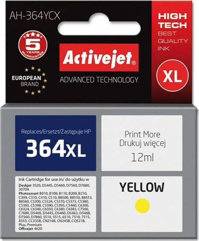 Active Jet Συμβατό Μελάνι Εκτυπωτή InkJet HP 364XL CB325EE 12ml Κίτρινο