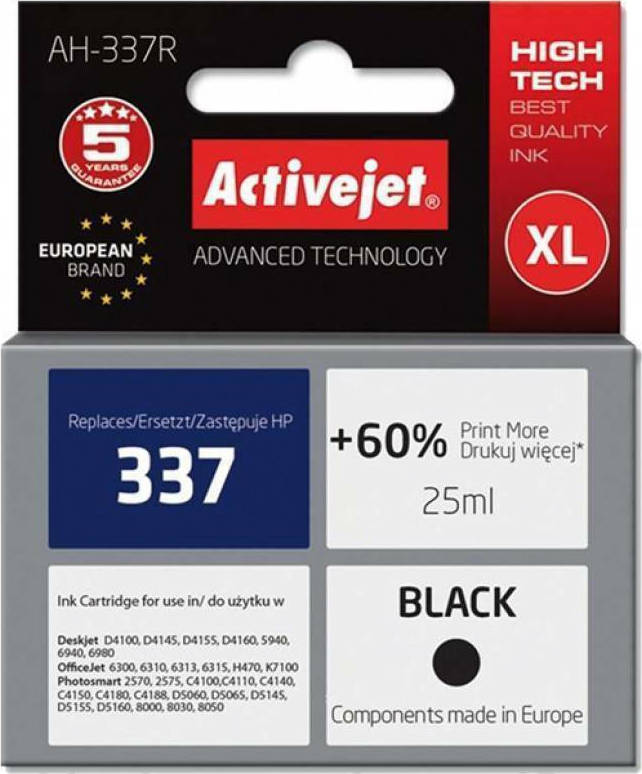 Active Jet Συμβατό Μελάνι Εκτυπωτή InkJet HP 337 C9364EE 25ml Μαύρο