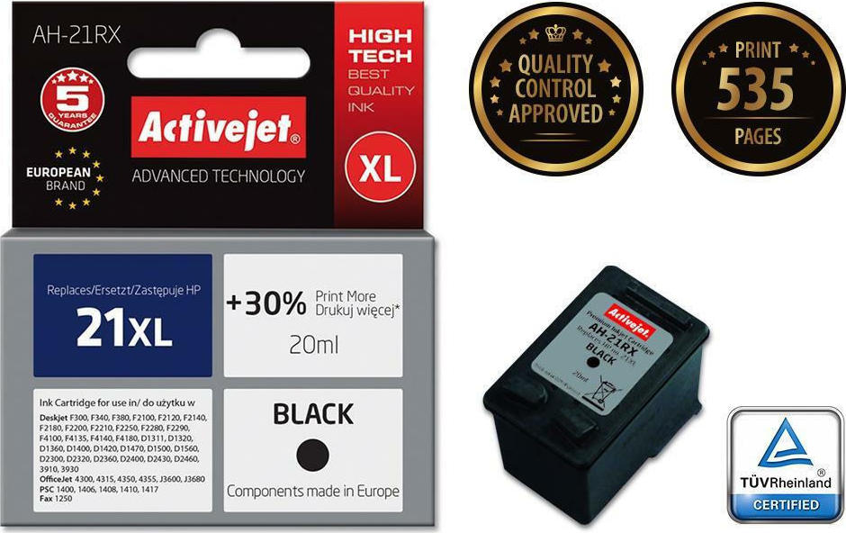 Active Jet Συμβατό Μελάνι Εκτυπωτή InkJet HP 21XL C9351A 20ml Μαύρο - Image 2