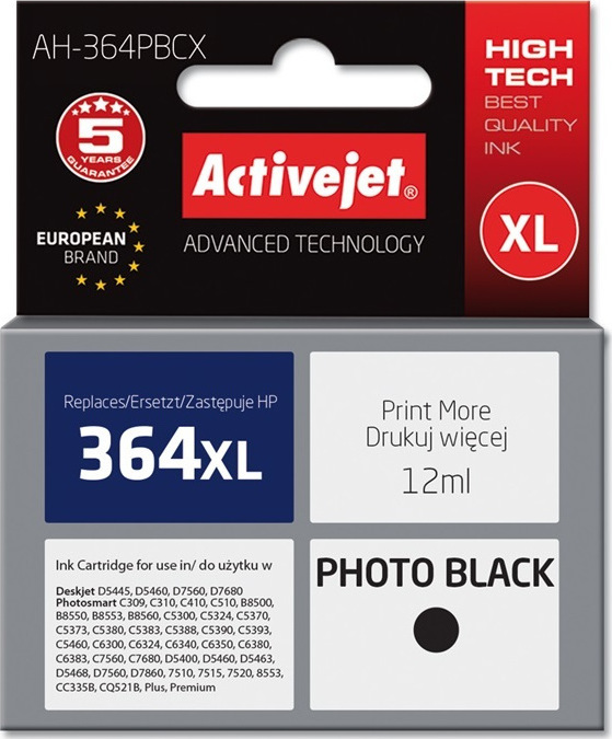 Active Jet Συμβατό Μελάνι Εκτυπωτή InkJet HP 364XL CB322EE 12ml Μαύρο