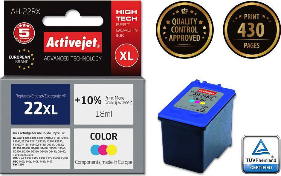 Active Jet Συμβατό Μελάνι Εκτυπωτή InkJet HP 22XL C9352A 18ml Πολλαπλό (Color)
