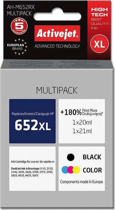 Active Jet Συμβατό Μελάνι Εκτυπωτή InkJet HP 652XL F6V24AE 20ml Πολλαπλό (Color) / Μαύρο