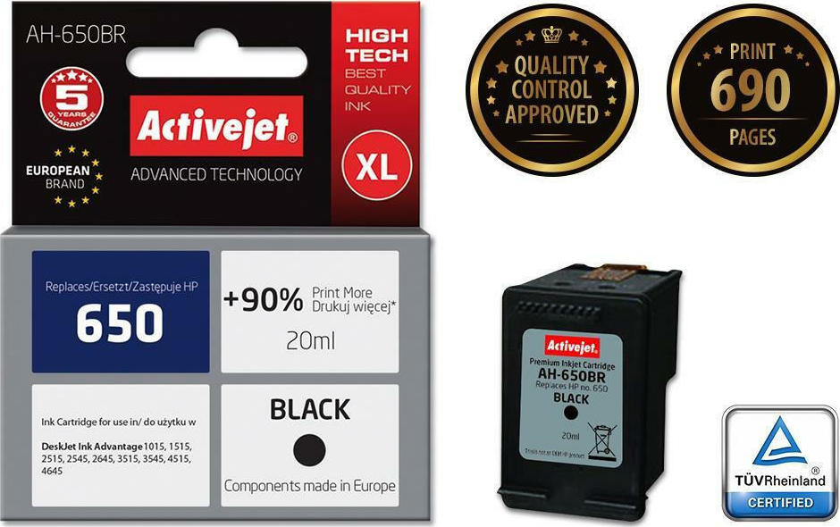 Active Jet Συμβατό Μελάνι Εκτυπωτή InkJet HP 650 CZ101AE 20ml Μαύρο