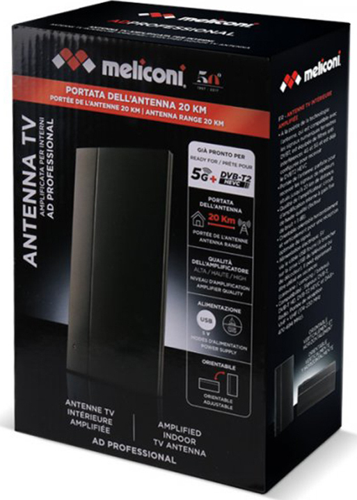 Meliconi Ad Professional R1 Usb Indoor Digital Antenna Εσωτερική Κεραία Τηλεόρασης (απαιτεί τροφοδοσία) σε Μαύρο Χρώμα Σύνδεση με Ομοαξονικό (Coaxial) Καλώδιο - Image 2
