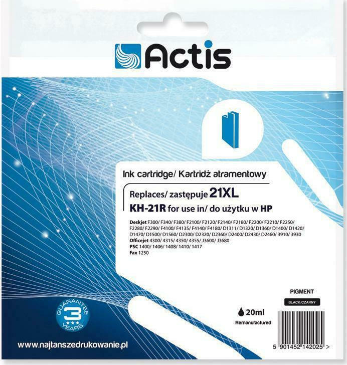 Actis Συμβατό Μελάνι Εκτυπωτή InkJet HP 21XL C9351A 20ml Μαύρο - Image 2