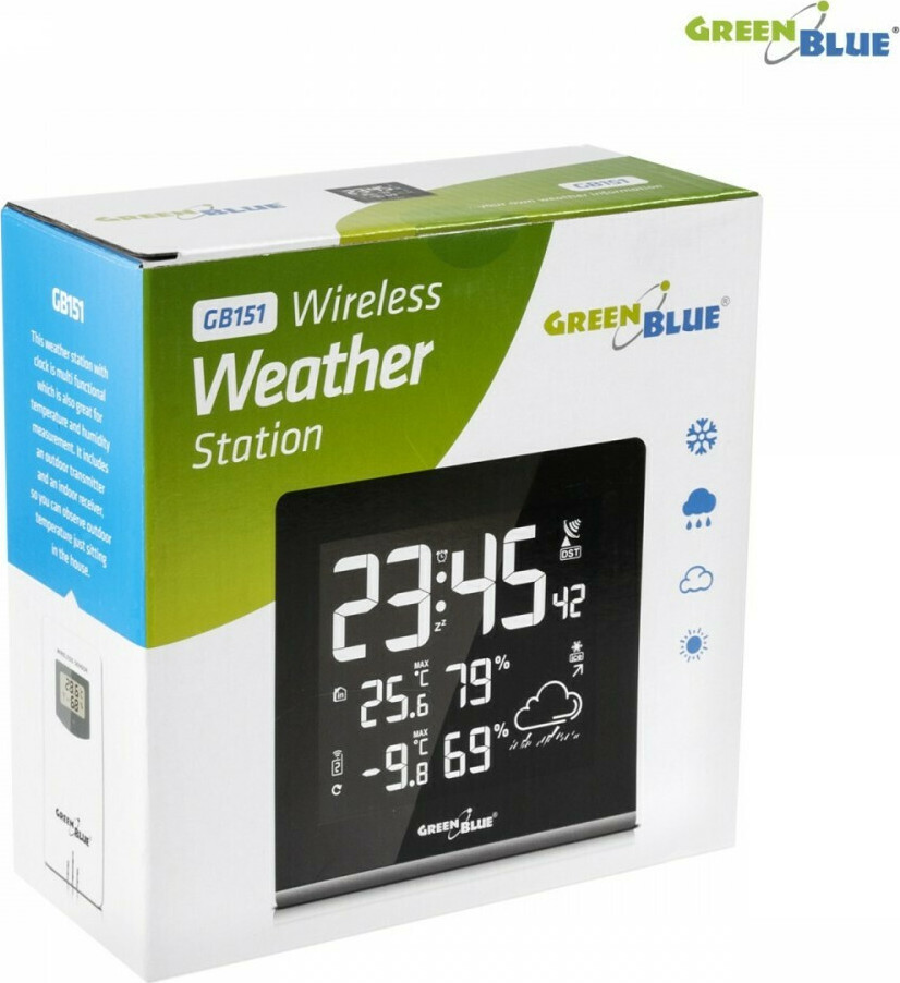 Green Blue GB151 Ασύρματος Μετεωρολογικός Σταθμός Ψηφιακός Επιτραπέζιος Μαύρος - Image 3