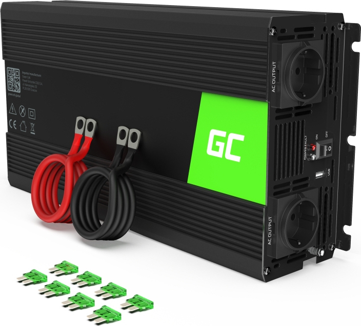 Green Cell Pure Sine Inverter Αυτοκινήτου Καθαρού Ημιτόνου 1500W για Μετατροπή 12V DC σε 230V AC με 1xUSB - Image 2