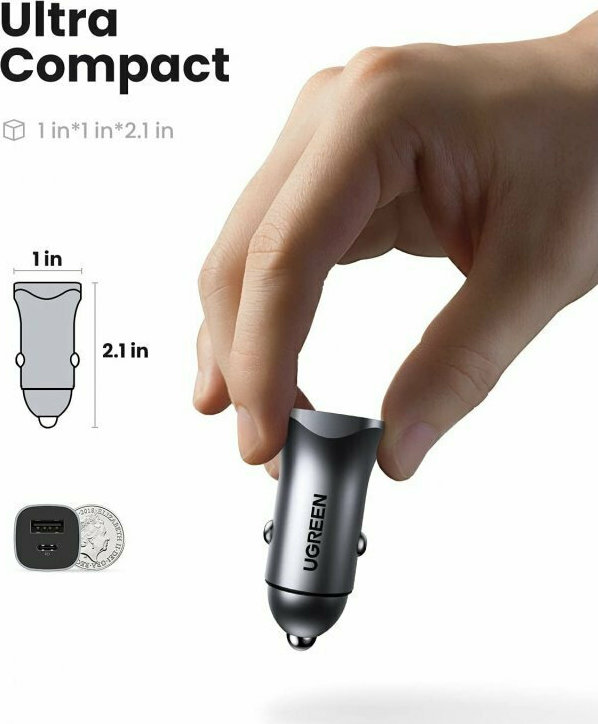 Ugreen CD130 Φορτιστής Αυτοκινήτου με Θύρες 1xUSB-A 1xType-C - Image 3