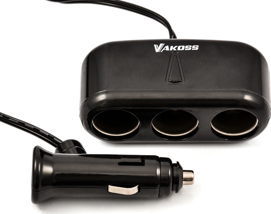 Vakoss Φορτιστής Αυτοκινήτου με Θύρες 3xΑναπτήρα και Καλώδιο Ενσωματωμένο