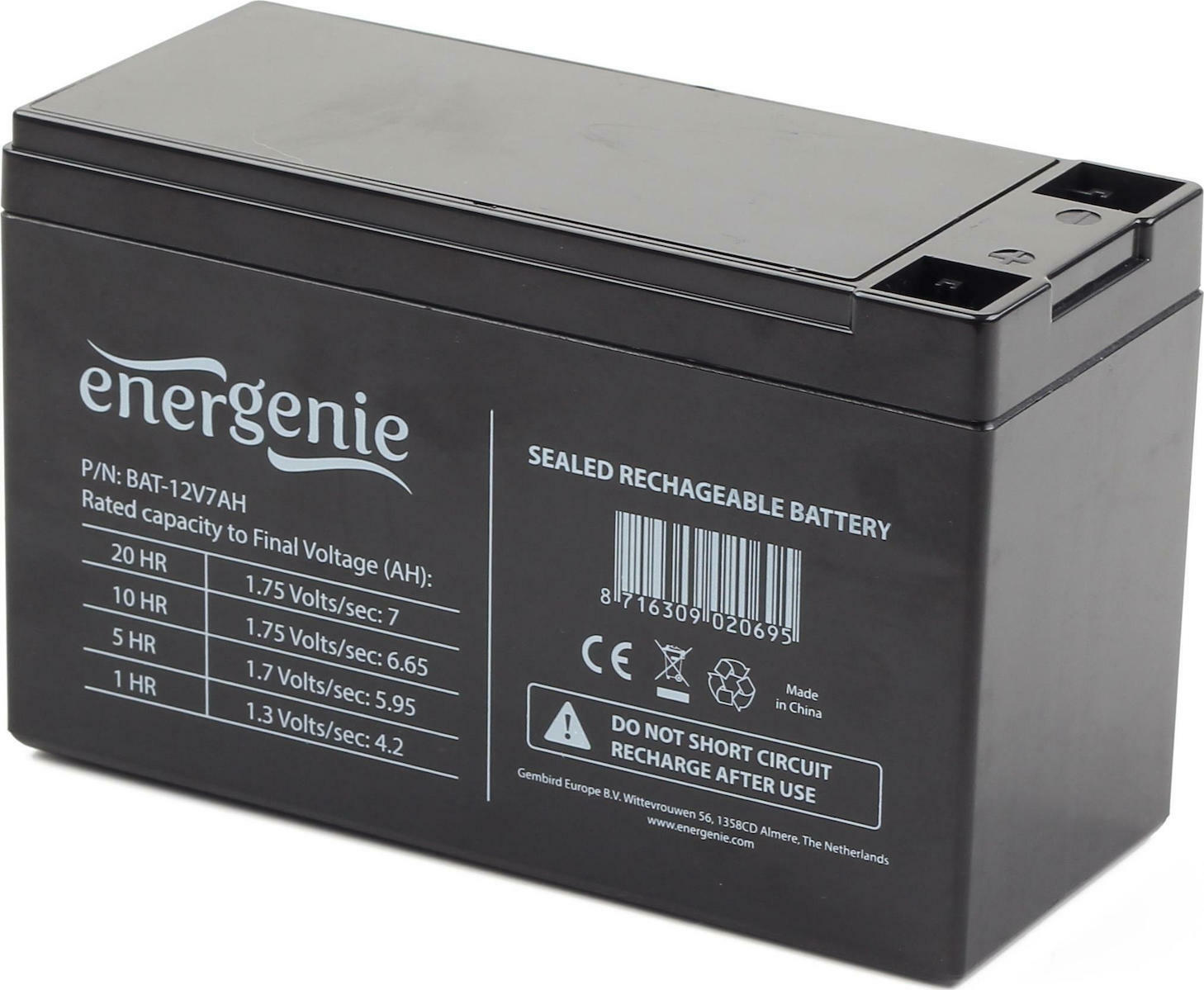 Energenie με Χωρητικότητα 7Ah και Τάση 12V BAT-12V7AH 1τμχ
