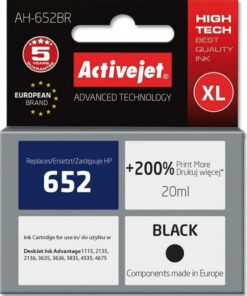 Active Jet Συμβατό Μελάνι Εκτυπωτή InkJet HP 652 F6V25AE 650 Σελίδων 20ml Μαύρο