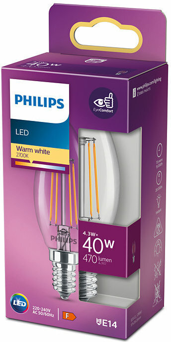 Philips Λάμπα LED 4.3W 97mm για Ντουί E14 και Σχήμα B35 Θερμό Λευκό 470lm 929001889755 - Image 2