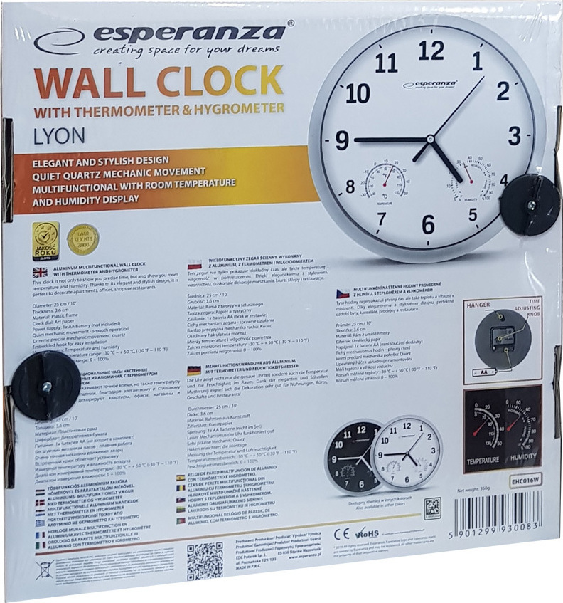 Esperanza Lyon Ρολόι Τοίχου Πλαστικό Λευκό Ø25cm EHC016W - Image 3