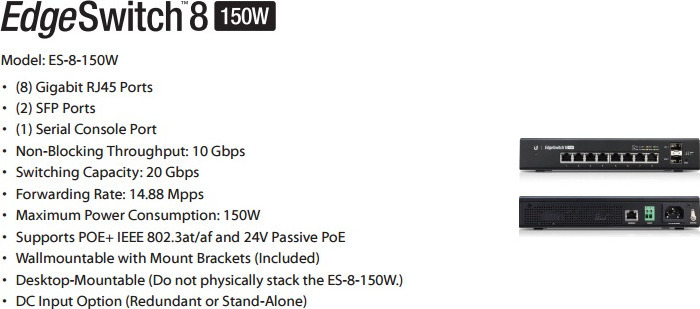 Ubiquiti EdgeSwitch 8-150W v1 Managed L2 PoE+ - Image 5