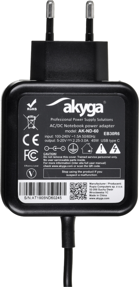 Akyga USB-C Universal Φορτιστής Laptop 45W 20V 3A με Αντάπτορα Τροφοδοσίας - Image 9