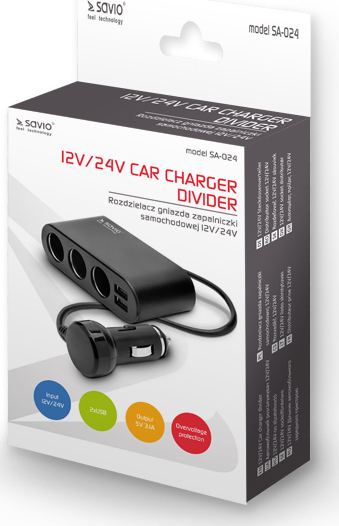 Savio SA-024 Φορτιστής Αυτοκινήτου με Θύρες 2xUSB-A 3xΑναπτήρα και Καλώδιο Ενσωματωμένο - Image 4