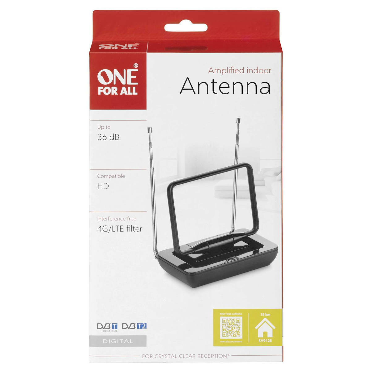 One For All SV 9125 Εσωτερική Κεραία Τηλεόρασης (απαιτεί τροφοδοσία) σε Μαύρο Χρώμα Σύνδεση με Ομοαξονικό (Coaxial) Καλώδιο - Image 4
