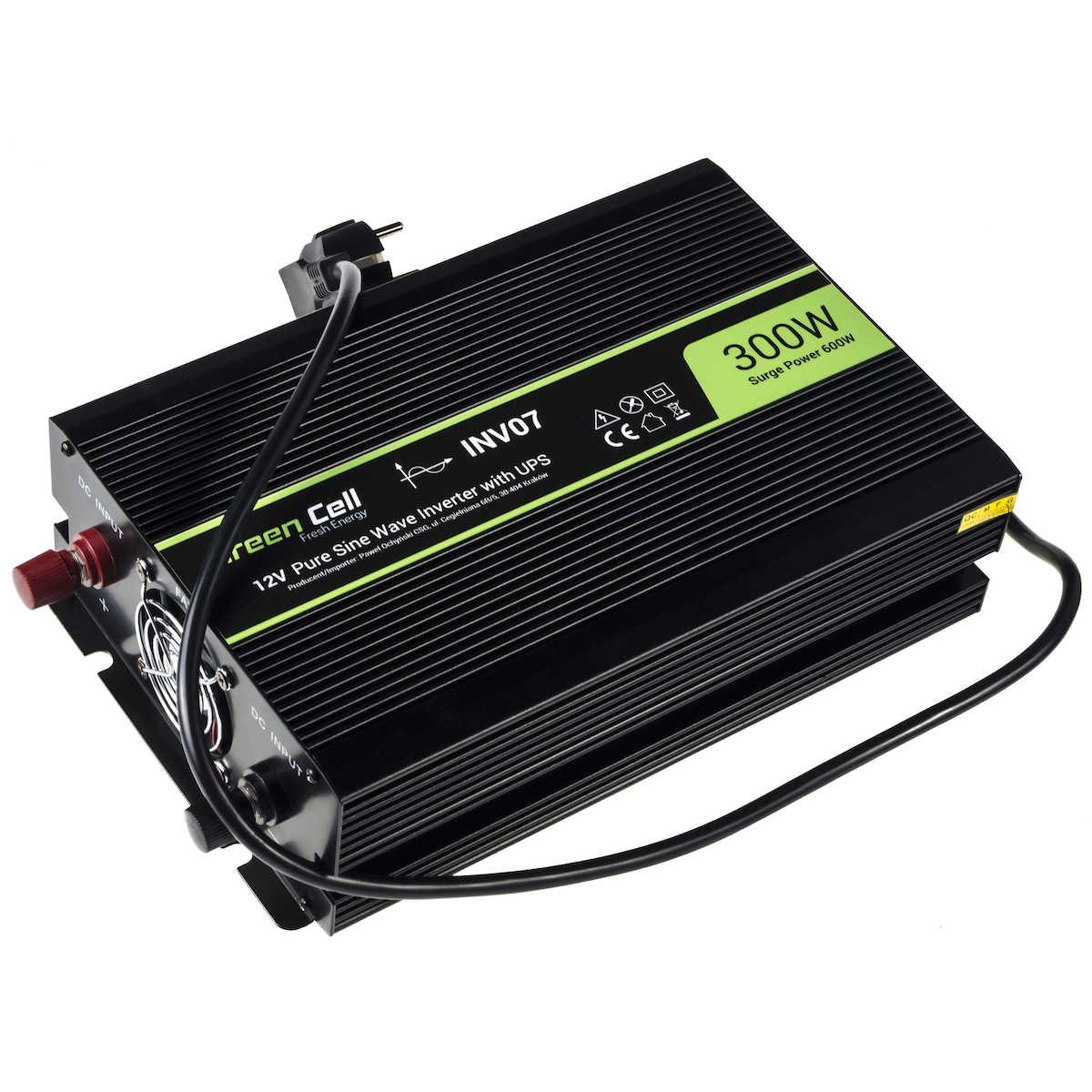 Green Cell Inverter Αυτοκινήτου Καθαρού Ημιτόνου 600W για Μετατροπή 12V DC σε 220V AC