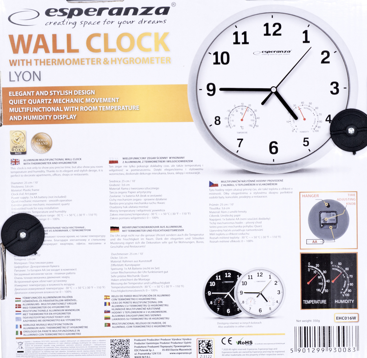 Esperanza Lyon Ρολόι Τοίχου Πλαστικό Μαύρο Ø25cm EHC016K - Image 4