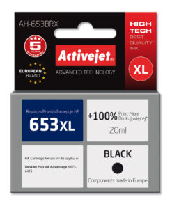 Active Jet Συμβατό Μελάνι Εκτυπωτή InkJet HP 653XL 3YM75AE 720 Σελίδων 20ml Μαύρο