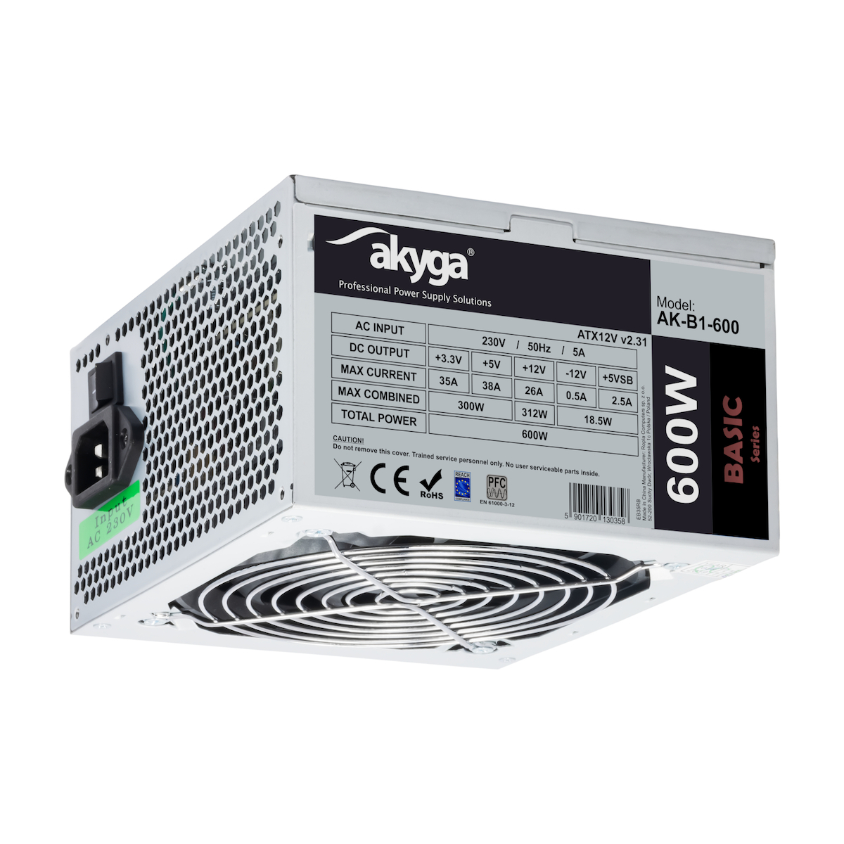 Akyga AK-B1-600 600W Μαύρο Τροφοδοτικό Υπολογιστή Full Wired - Image 2
