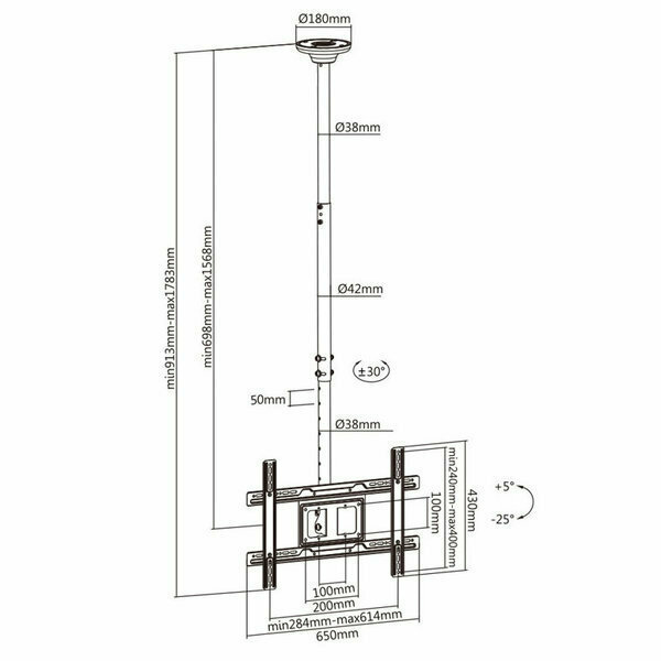 Maclean Energy MC-803 Βάση Τηλεόρασης Οροφής με Βραχίονα έως 100" και 50kg - Image 6