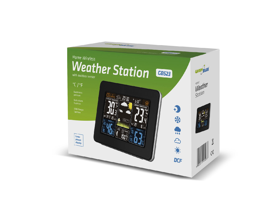 Green Blue GB523 Ασύρματος Μετεωρολογικός Σταθμός Ψηφιακός Επιτραπέζιος Μαύρος - Image 5