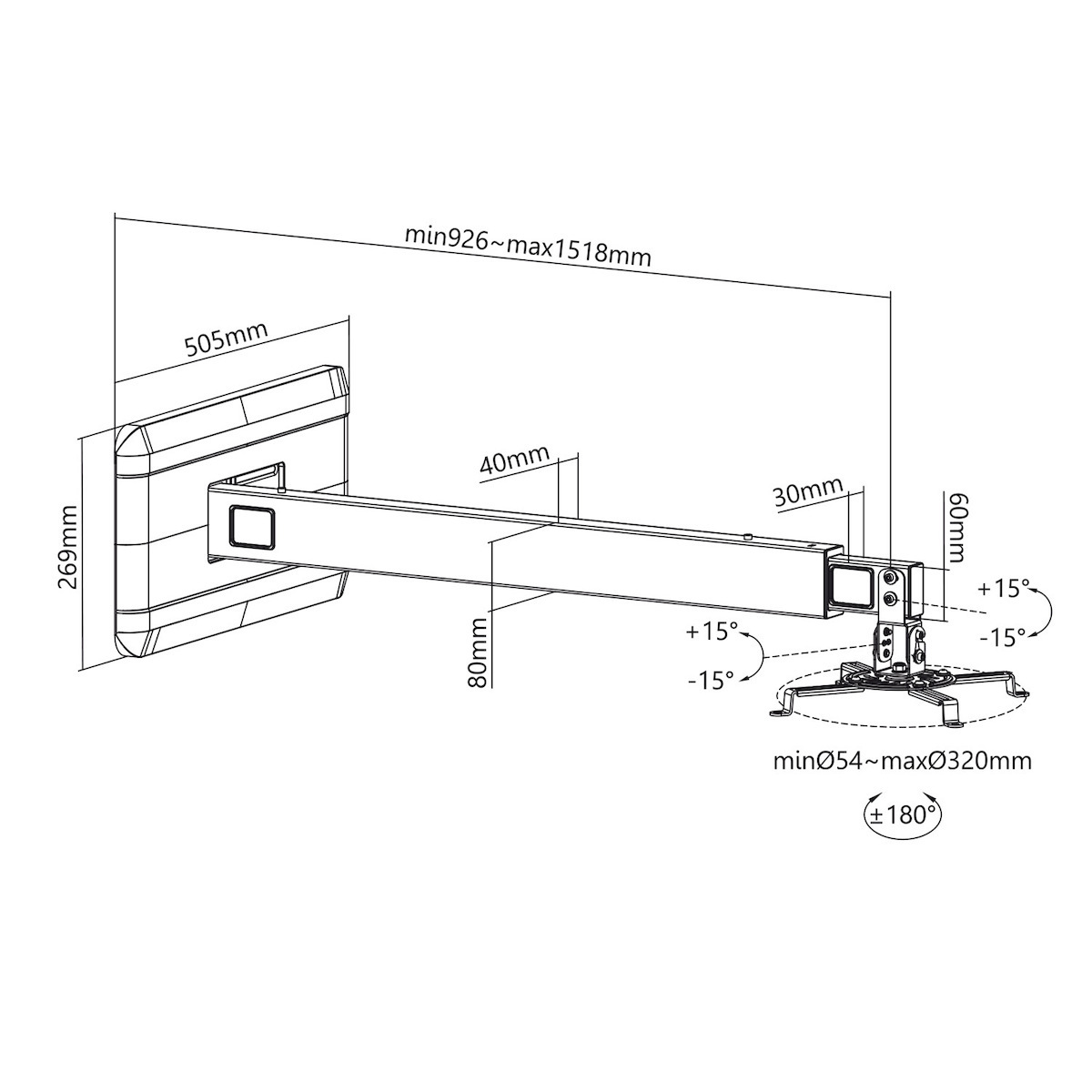 Maclean Energy Βάση Projector Τοίχου Maclean με Μέγιστο Φορτίο 15kg Μαύρη - Image 10