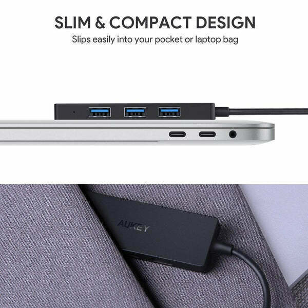 Aukey Interface Black Grey USB 3.0 Hub 4 Θυρών με σύνδεση USB-C - Image 6
