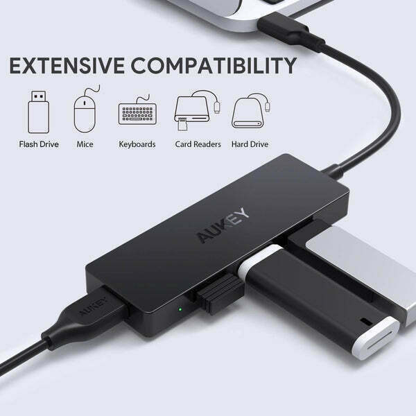Aukey Interface Black Grey USB 3.0 Hub 4 Θυρών με σύνδεση USB-C - Image 3