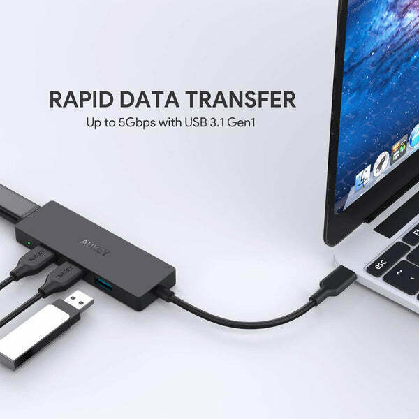 Aukey Interface Black Grey USB 3.0 Hub 4 Θυρών με σύνδεση USB-C - Image 2