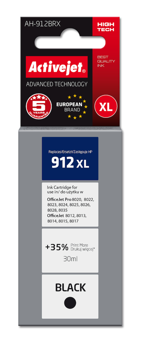 Active Jet Συμβατό Μελάνι Εκτυπωτή InkJet HP 912XL 3YL84AE 1100 Σελίδων 30ml Μαύρο