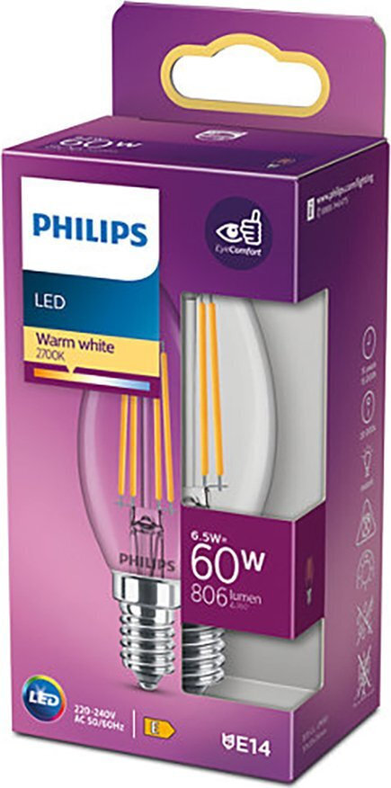 Philips Λάμπα LED 6.5W για Ντουί E14 και Σχήμα B35 Θερμό Λευκό 806lm 929002028055 - Image 2