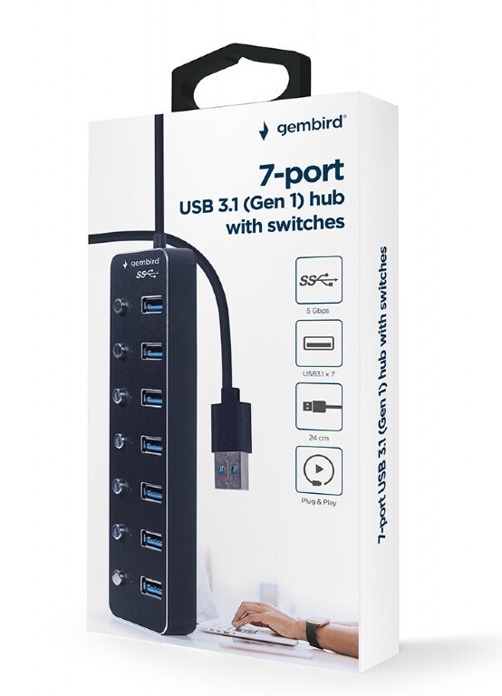 Gembird USB 3.1 Hub 7 Θυρών με σύνδεση USB-A & Θύρα Φόρτισης - Image 3