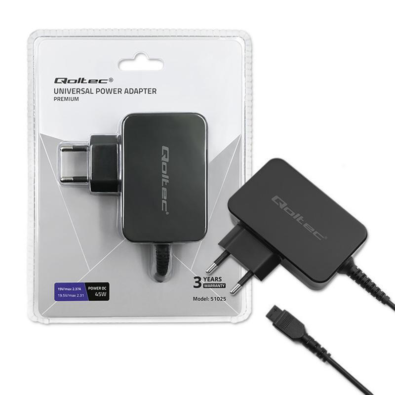 Qoltec Universal Φορτιστής Laptop 45W με Αντάπτορα Τροφοδοσίας και με σετ βυσμάτων - Image 3