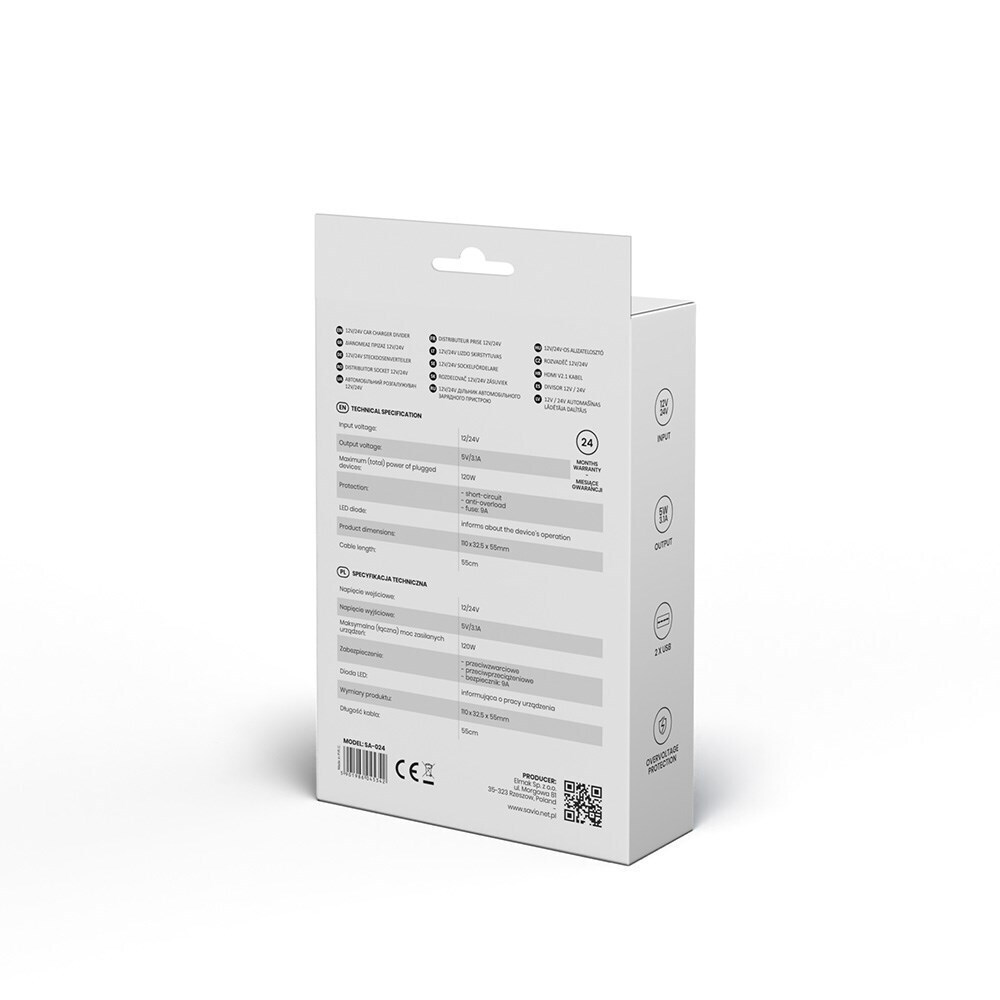 Savio SA-024 Φορτιστής Αυτοκινήτου με Θύρες 2xUSB-A 3xΑναπτήρα και Καλώδιο Ενσωματωμένο - Image 5