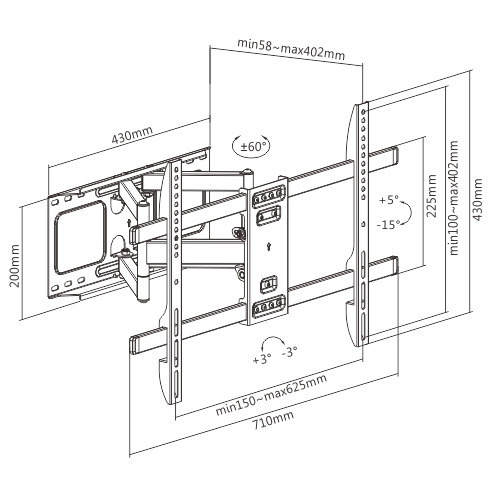 Gembird WM-80ST-02 Βάση Τηλεόρασης Τοίχου με Βραχίονα έως 80" και 60kg - Image 2